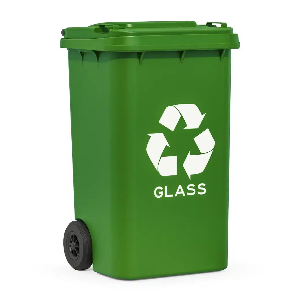Green recycling bin, 3D render isolated on a white background
