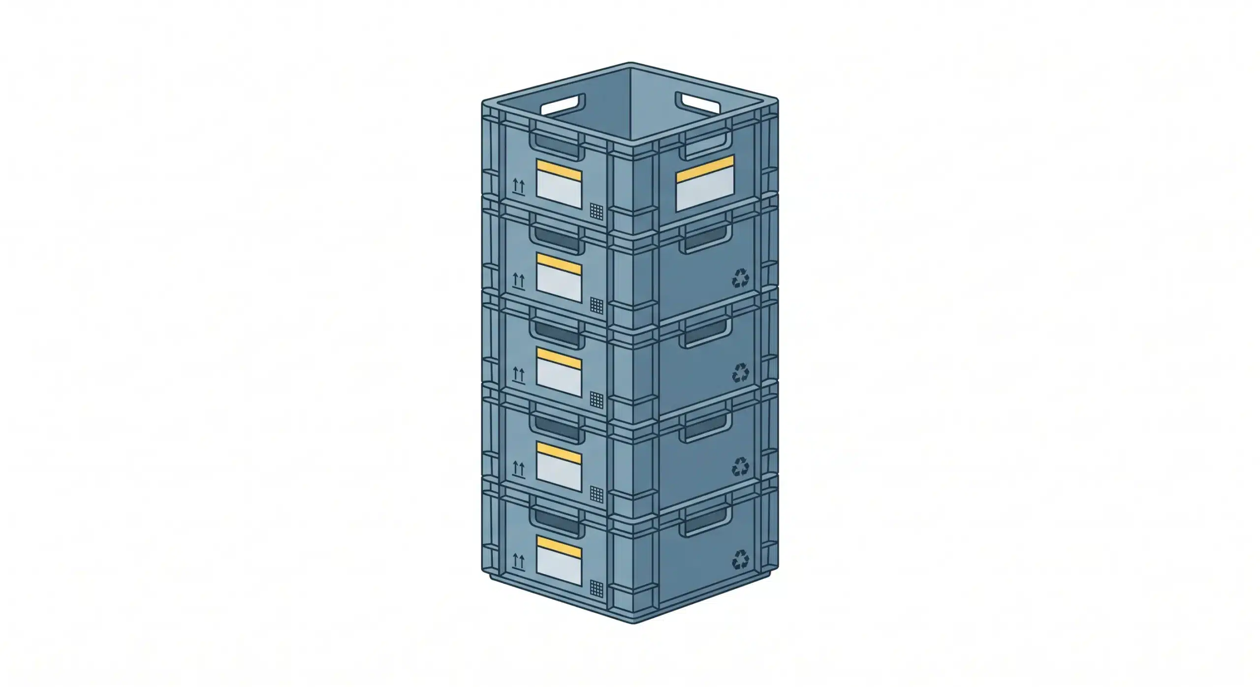 Stackable plastic crates for warehouse logistics